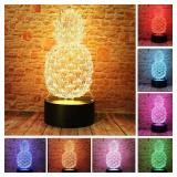 Cute Pineapple Light 3D LED Bedroom Decor Sleep Table Lamp with Remote 7 Colors Acrylic Visual Rquite Ananas Night Light Birthday Christmas Gifts for Kids - Retail: $13