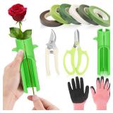 FCKLVMC 10 Pcs Rose Thorn Stripper Tool, 1 Thorn Remover for Roses 2 Flower Stem Cutter 1 Pair Gardening Gloves and 6 Floral Tape, Rose Dethorner Tool Set for Outdoor Gardening