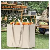 Canvas Tote Bag Reusable Grocery Bags with Long Shoulder Strap and Short Handle Foldable Heavy Duty Washable (3 Pack) - Retail: $20