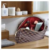 BAGCRAZY Makeup Bag, Cosmetic Bag, Portable Leather Large Checkered Makeup Bag, 2 Pack Large Capacity Travel Cosmetic Bag for Women, Lightweight Design and Waterproof Toiletries Bag Christmas Gifts, 1