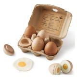 Tiny Land Wooden Egg Toy Set for Kids â 6-Piece Pretend Play Food with Cutting Eggs, Fried Egg & Realistic Carton â Montessori Kitchen Toys for Toddlers. LID HAS TORN OFF. EGGS LOOK GOOD. - 