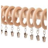 Wood Curtain Rings with Clips, Farmhouse Drapery Clips for 1.1-inch Curtain Rod Pole, Wooden Rings for Drapes (12-Pack, 1.42-inch Inner Diameter) - Retail: $17
