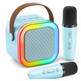 Mini Karaoke Machine for Kids Adults, Portable Bluetooth Speaker with 2 Wireless Karaoke Microphones, 2025 TOP Birthday for Girls 3,4,5,6,7,8+Year Old Toddler Toys Karaoke Player(Blue) - Retail: $19