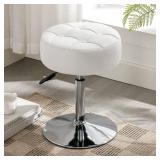 LUE BONA Adjustable Vanity Stool, 360 Swivel Chair for Makeup Room, White Faux Leather Stool for Bathroom & Living Room - Retail: $46