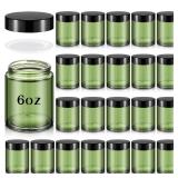 24 Pcs 6oz Glass Jars with Lids Leakproof Round Airtight Empty Cosmetic Jars with Inner Liners Lid for Storing Lotions Spices Ointments Candle Making Food Storage (Olive Green) - Retail: $36