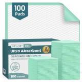 100 Pack Disposable Underpads 30 x 36" Incontinence Chux Pads Ultra Absorbency Protective Bed Pads, Heavy Duty Leakproof Absorbent Bed & Pee Pads for Adult, Senior, Kids and Pet - Retail: $43"