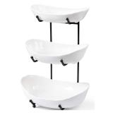 Fruit Bowl for Kitchen Counter - 3 Tier Ceramic Fruit Rack, Fruit Basket for Fresh Fruit&Veggies, Tiered Fruit Platter Serving Trays for Party - Retail: $40