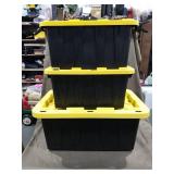 Heavy-Duty Storage Bins with Yellow Lids - Set of 3