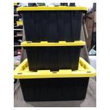 Heavy-Duty Storage Bins with Yellow Lids - Set of 3