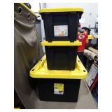 Heavy-Duty Storage Bins with Yellow Lids - Set of 3