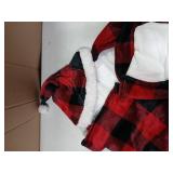 Wearable Christmas Throw with Santa Hat and Hand Pockets Black and Red Plaid 60 x 50in