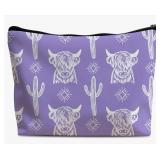 Highland Cow and Cactus Print Makeup Bag