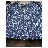 Navy Blue and White Floral Pattern Blouse Size X-Large Plus