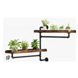 Industrial Pipe Wall Shelf with Wood Planks
