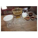 Vtg. Anchor Hocking Amber Footed Serving Bowl & More