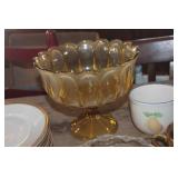 Vtg. Anchor Hocking Amber Footed Serving Bowl & More