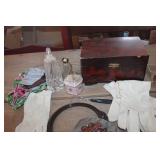 Vtg. Perfume Bottles, Jewelry Box & More