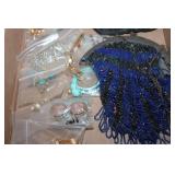 Flat of Misc. Jewelry and Antique Purses