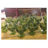 16 Vtg. Green Glass Sherbet Glasses