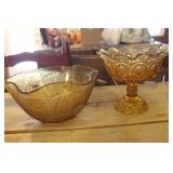 Vintage Amber Glass Serving Bowls & More