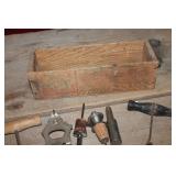 Vtg. Cork Screws & More in Wood Cheese Box
