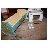 Vtg. Little Chef Toy Stove & Baby Cradle