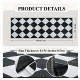 Beeiva Checkered Print Black Bathroom Runner Rug 2x6, Washable Ultra Thin Non Slip Laundry Room Rug Moroccan Stain Resistant Kitchen Runner, Modern Trellis Carpet for Hallway Bedroom Entryway Decor