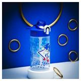 Zak Designs Sonic the Hedgehog Sage Water Bottle For School or Travel, 16oz Durable Plastic Water Bottle With Straw, Handle, and Leak-Proof, Pop-Up Spout Cover (Sonic, Eggman)