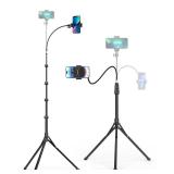 Aureday Phone Tripod, 92 Cell Phone Stand with 15 Gooseneck, Remote and Phone Holder, Overhead & Selfie Stick for Recording/Watching/Vlog, Compatible with iPhone Android