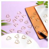 100pcs Mini Gold Heart Paper Clips, Small Cute Love Shaped Stainless Steel Metal Bookmarks for Document Note Sorting, Wedding Decoration, Crafts, Kids, Office Supplies