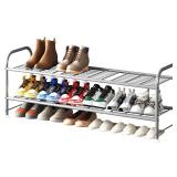 LINZINAR Shoe Rack 2 Tier Storage Organizer for Closet Entryway Metal Grey