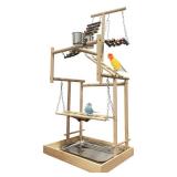 Hamiledyi 4 Layers Large Bird Playground 32 H Pet Parrot Playstand Gym Perch Wood Playpen for Parakeets Lovebirds Conure Cockatiel Cockatoos Finch Budgies or Other Small and Medium Sized Birds