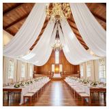 PartyVillage 4 Panels 5ftx30ft White Ceiling Drapes for Wedding Parties 30 FT Extra Long Thick Polyester Wrinkle-Free Drapery Tent Decor Decorations for Birthday Party Ceremony Stage Swag