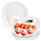 WRINGKIT Set of 3 Dumpling Plate with Dipping Saucer, 8.7 Ceramic Sushi Dishes with Vinegar Dish, White Chip Dip Serving Platter Wine Dine Appetizer Plate for Snack, Dessert, Salad, French Fries