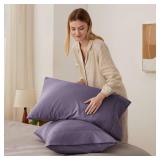Bedsure Queen Pillow Cases Set of 2 - Grayish Purple Brushed Microfiber Pillowcase 2 Pack, Super Soft and Cozy Pillow Case Covers with Envelope Closure, Wrinkle, Fade and Stain Resistant, 20x30 Inches