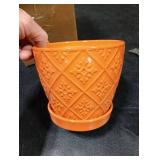 Napco Stamped Crusade Design Burnt Orange 4.25 x 4.75 Ceramic Planter Pot with Saucer
