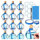 Baderke 12 Pcs 5 oz/ 150 ml Don Julio Tequila Bottles with Cork and Straw Mini Empty Flat Patron Bottles Reusable Tiny Liquor Jar Shot Glass with Blue Silk Ribbon for Wedding Party Decoration