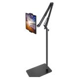 BluuSuuk Tablet Floor Stand with Double Weight Base, Overhead Bed Phone Mount Height Adjustable Arm Stretchable Stand Holder, Compatible with iPad Mini Air Pro, Galaxy Tab, Kindle, Switch, Cell Phones