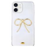 LIOPEU Designed for iPhone 11 Cases with Camera Lens Protection, Cute 3D Metal Bow Phone Cover Clear Soft Protective Case for iPhone 11 Case (Golden)