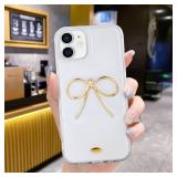 LIOPEU Designed for iPhone 11 Cases with Camera Lens Protection, Cute 3D Metal Bow Phone Cover Clear Soft Protective Case for iPhone 11 Case (Golden)