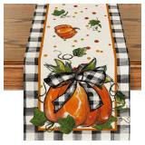 Artoid Mode Pumpkin Bow Buffalo Plaid Fall Table Runner,Seasonal Autumn Kitchen Dining Table Decoration for Home Party Decor 13x72 Inch