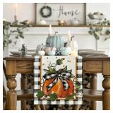 Artoid Mode Pumpkin Bow Buffalo Plaid Fall Table Runner,Seasonal Autumn Kitchen Dining Table Decoration for Home Party Decor 13x72 Inch
