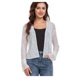 Womens Bolero Shrugs for Evening Dresses Elegant Cropped Shrug Long Sleeve Cardigan Lightweight Knit Cover Up (Cream,XL)