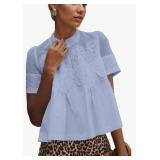 Light Blue Lace Detail Babydoll Blouse L