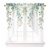 AYTTBIS Green Eucalyptus Swag Curtain Valance for Windows,Watercolor Leaves Window Treatments Short Swag Topper for Kitchen Windows Bathroom Bedroom,28 x 36 Inch, 1 Pair