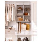 StorageWorks Hanging Closet Organizer with Metal Rod, 6-Section Closet Organizers and Storage, Collapsible Hanging Shelves for Wardrobe Organizer, Nursery, Bedroom, Light Khaki