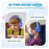 Kids Headphones for School, 85/94 dB Volume Limit, Wired Over Ear Headphones for Kids Boys Girls with Microphone, Foldable Stereo Sound 3.5mm Wired Cord for Kindle Tablet Airplane Travel, Blue