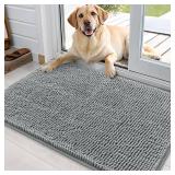 OLANLY Dog Door Mat for Muddy Paws 36x24, Absorbs Moisture and Dirt, Absorbent Non-Slip Washable Doormat, Quick Dry Chenille Mud Mat for Dogs, Entry Indoor Entryway Carpet for Inside Floor, Grey