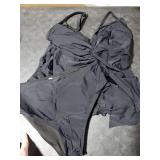 RXRXCOCO Women Tankini Push Up Tummy Control Swimsuit Knot Front Bathing Suit Black X-Large