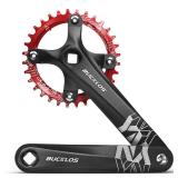 BUCKLOS MTB Mountain Bike Single Speed Square Taper Crankset -170mm Cranksets Bicycle Crank Set with 104BCD 32/34/36/38/40/42T Round/Oval Chainring Fit for Ebike/Commuter Bike